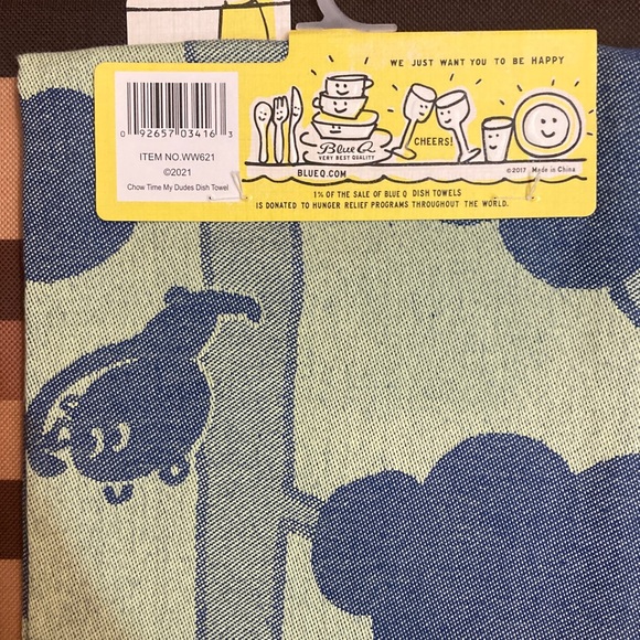 🐻Blue Q Bear Print Hand Dish Towel Green Blue Tree Kitchen “Chow Time, My Dudes” - Picture 4 of 8